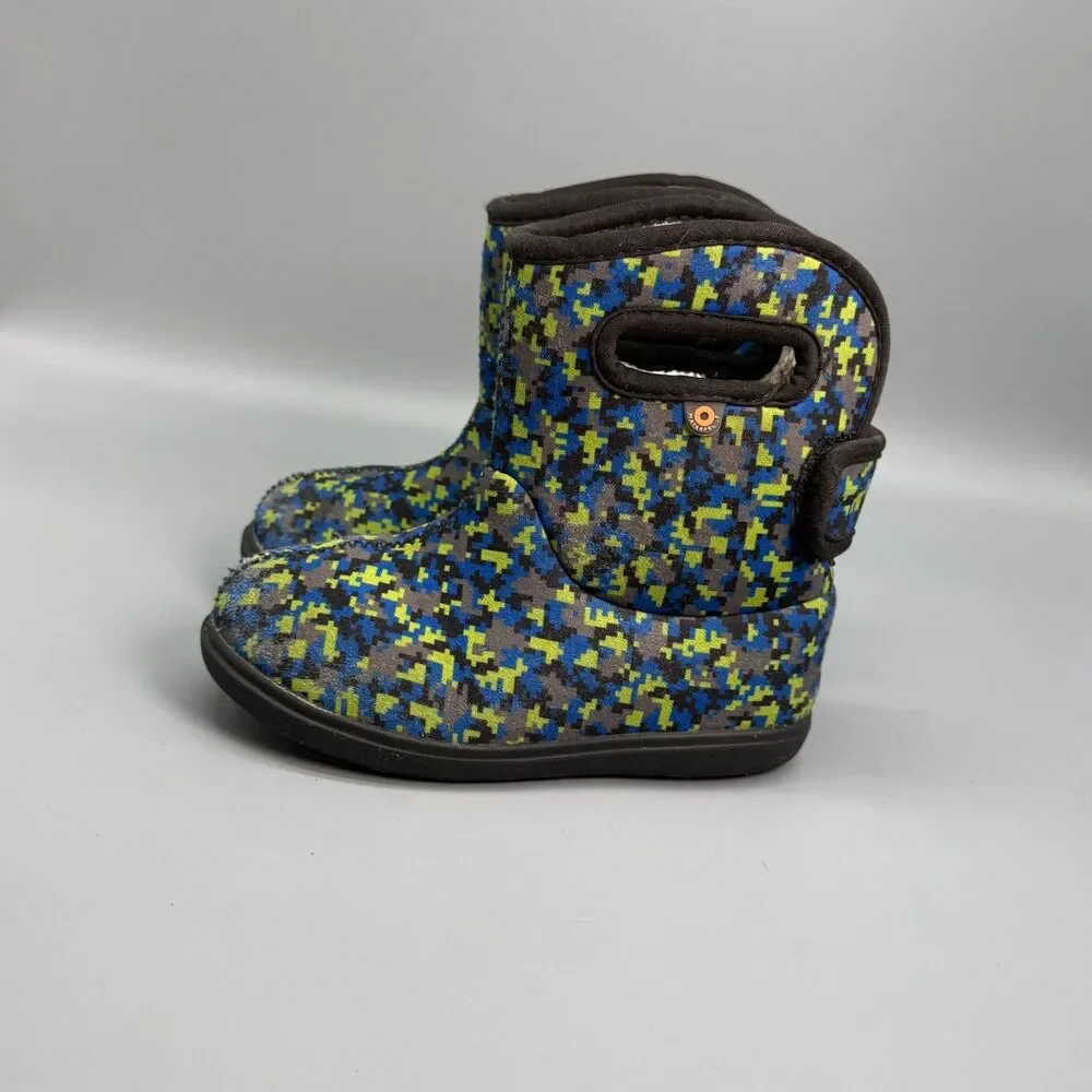 Bogs Baby Bogs II Digital Maze Kids 10 Blue Yellow Pull-On Waterproof Rain Boots